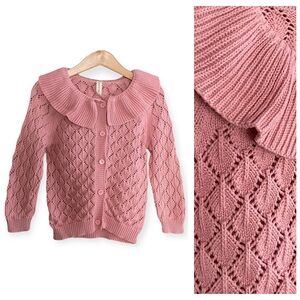 Pippin Rose Pink Ruffle Collar Diamond Knit Cardigan Sweater 5t
